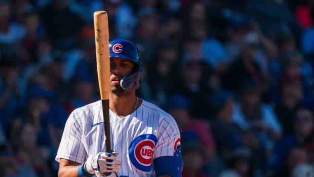 Feb 25, 2023; Mesa, Arizona, USA; Chicago Cubs outfielder Brennen Davis (94) at bat in the fourth inning during a spring training game against the San Francisco Giants at Sloan Park. Mandatory Credit: Allan Henry-USA TODAY Sports